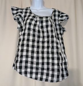 NY INVASION gingham checkered flutter Sleeve top small